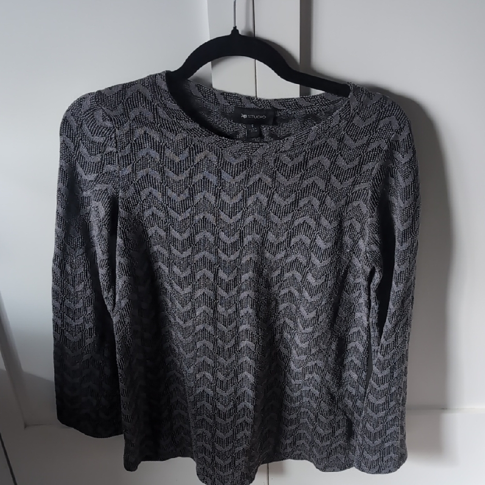 AB Studio Charcoal and Black Patterned Long Sleeve Top